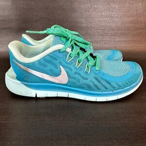 Nike Free 5.0 Womens size 6.5 blue green running gym walking‎ shoes